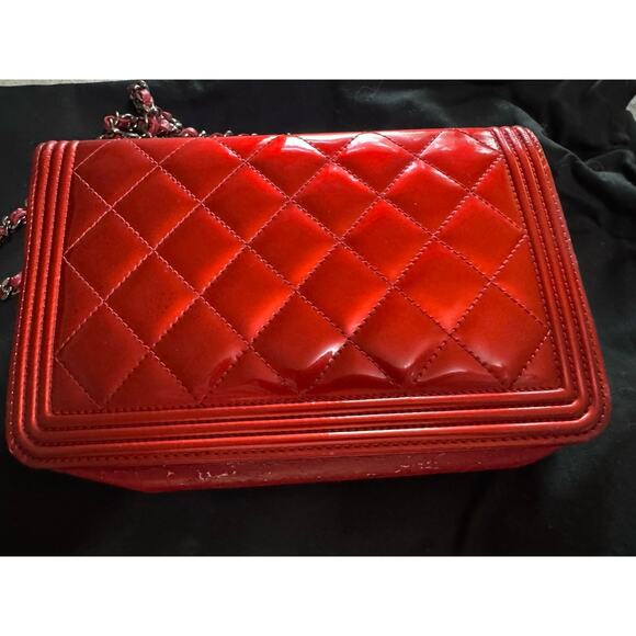 PROJECT Authentic Chanel Boy Wallet On Chain WOC Metallic Red Leather W COA READ - Picture 9 of 15